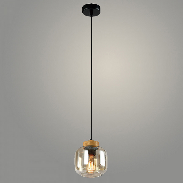 Подвес 24252-1A BK+WOOD черный/дерево 1х40W E27 h1000, 24