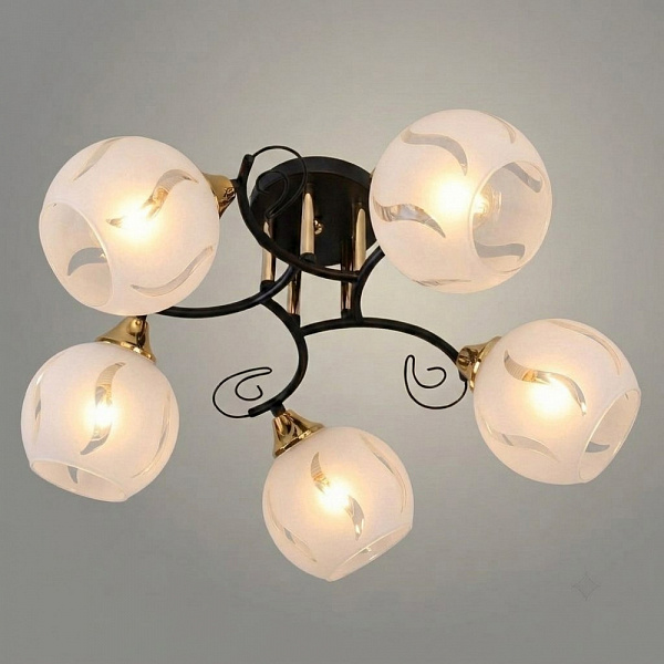 Люстра 11295-9/5 черный/золото (Плафон 32856) НПБ 01-5х60-155 Е27 5x60W Е27 d501 h253, 1005405537