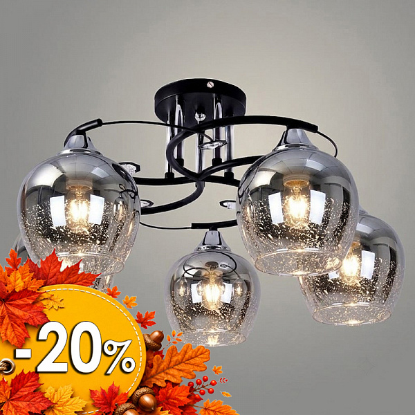 Люстра 11293-2/5 черный/хром (Плафон 52268) НПБ 01-5х60-146 Е27 5x60W Е27 d501 h273, 1005405524