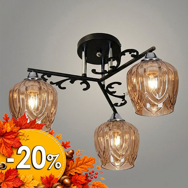 Люстра 11277В-2/3 черный/хром (Плафон 32747) НПБ 01-3х60-209 Е27 3x60W Е27 d465 h256, 1005405508