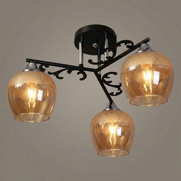 Люстра 11277В-2/3 черный/хром (Плафон 32812) НПБ 01-3х60-209 Е27 3x60W Е27 d465 h256, 1005405508