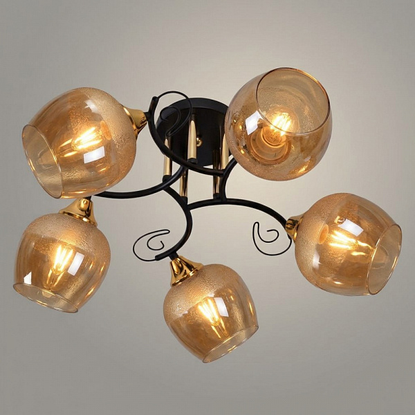 Люстра 11295-9/5 черный/золото (Плафон 53067) НПБ 01-5х60-155 Е27 5x60W Е27 d501 h253, 1005405537