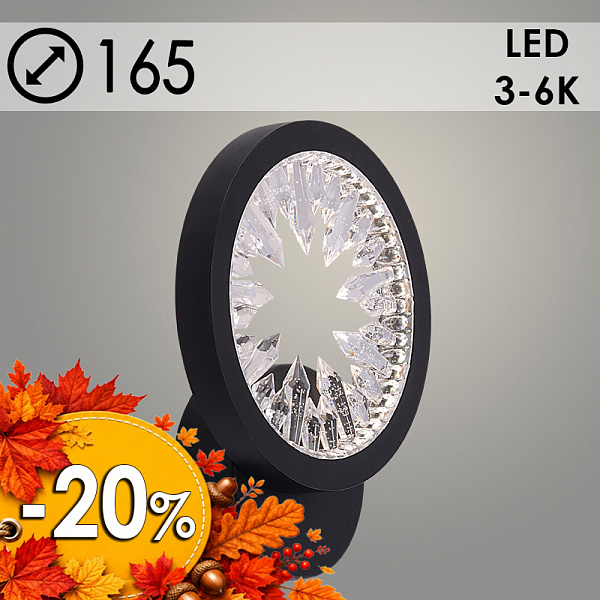 Бра DK6060/1 BK черный 20W LED 3000K-6000K d165, HN24