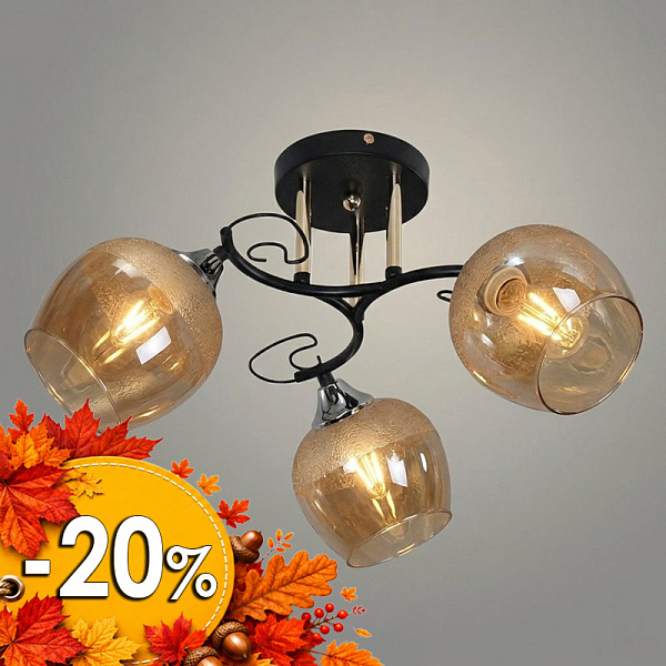 Люстра 11295-9/3 черный/золото (Плафон 32812) НПБ 01-3х60-214 Е27 3x60W Е27 d439 h253, 1005405337