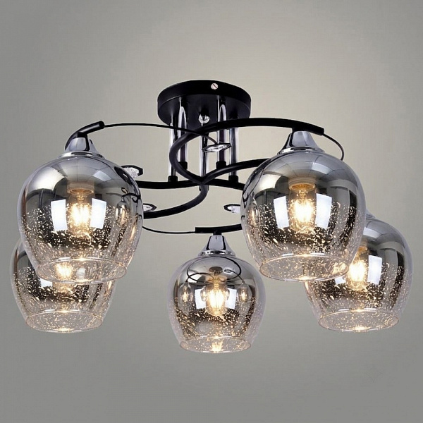 Люстра 11293-2/5 черный/хром (Плафон 52268) НПБ 01-5х60-146 Е27 5x60W Е27 d501 h273, 1005405524