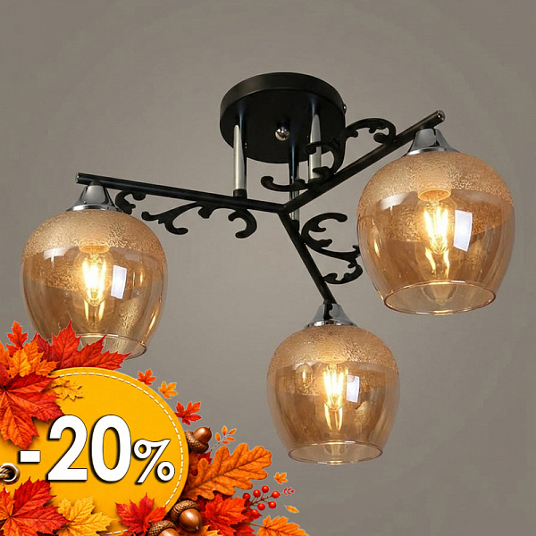Люстра 11277В-2/3 черный/хром (Плафон 32812) НПБ 01-3х60-209 Е27 3x60W Е27 d465 h256, 1005405508