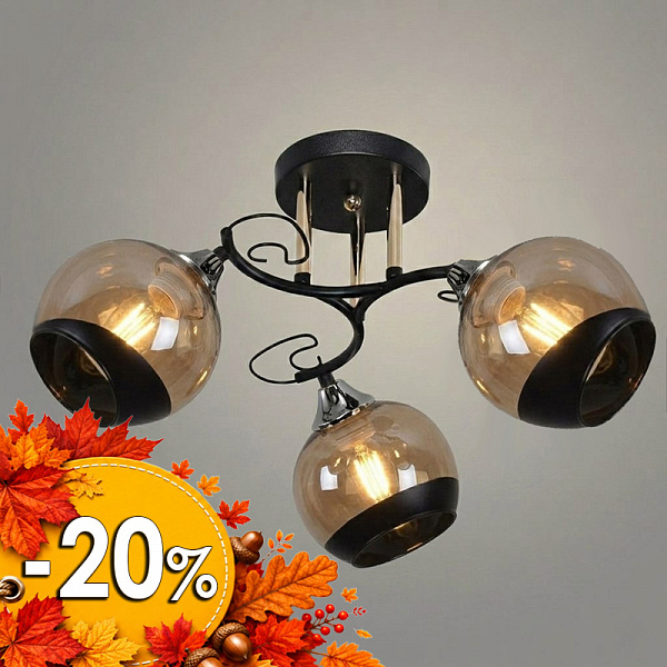 Люстра 11295-9/3 черный/золото (Плафон 32830) НПБ 01-3х60-214 Е27 3x60W Е27 d439 h253, 1005405337